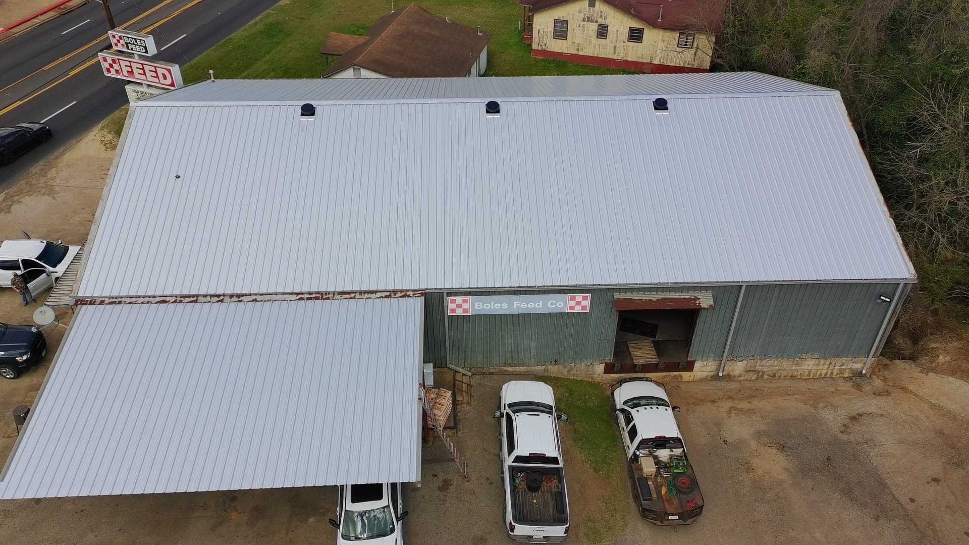 Metal re-roof at Boles Feed Co